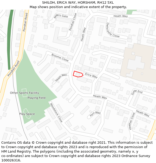 SHILOH, ERICA WAY, HORSHAM, RH12 5XL: Location map and indicative extent of plot