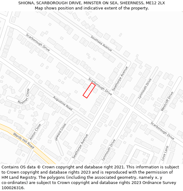 SHIONA, SCARBOROUGH DRIVE, MINSTER ON SEA, SHEERNESS, ME12 2LX: Location map and indicative extent of plot