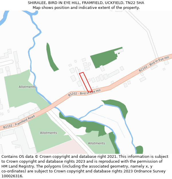 SHIRALEE, BIRD IN EYE HILL, FRAMFIELD, UCKFIELD, TN22 5HA: Location map and indicative extent of plot