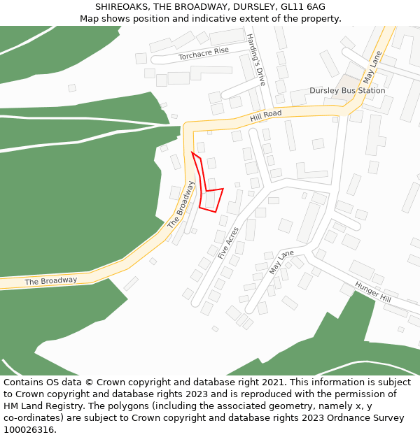 SHIREOAKS, THE BROADWAY, DURSLEY, GL11 6AG: Location map and indicative extent of plot