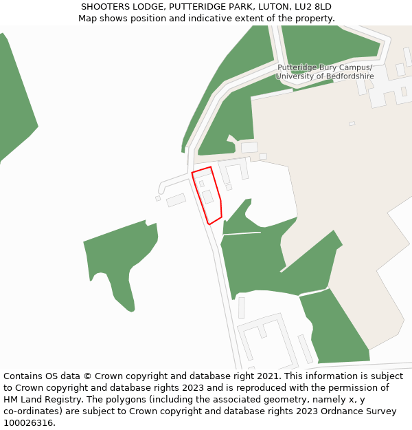 SHOOTERS LODGE, PUTTERIDGE PARK, LUTON, LU2 8LD: Location map and indicative extent of plot
