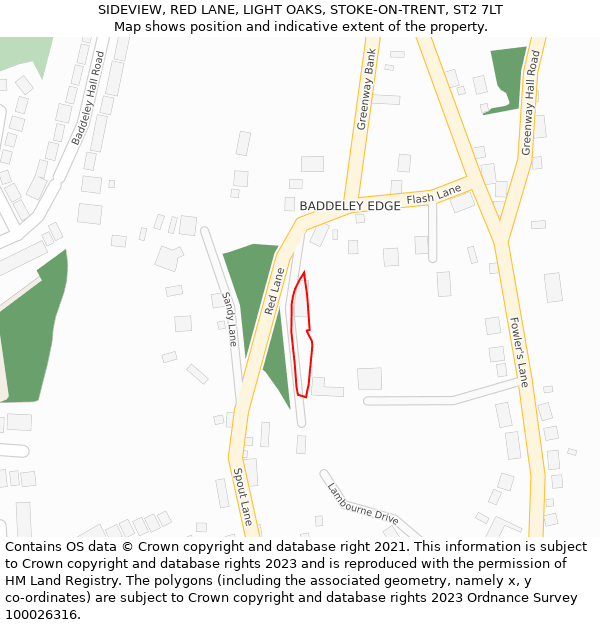 SIDEVIEW, RED LANE, LIGHT OAKS, STOKE-ON-TRENT, ST2 7LT: Location map and indicative extent of plot