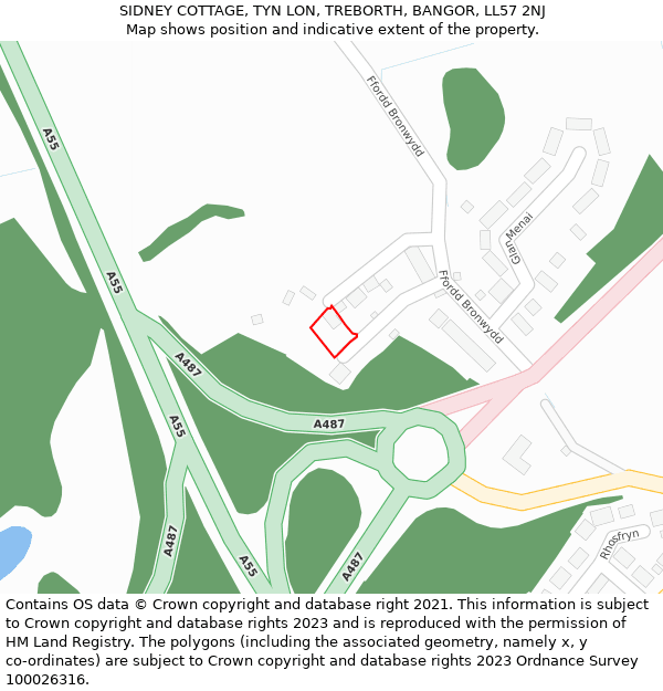 SIDNEY COTTAGE, TYN LON, TREBORTH, BANGOR, LL57 2NJ: Location map and indicative extent of plot