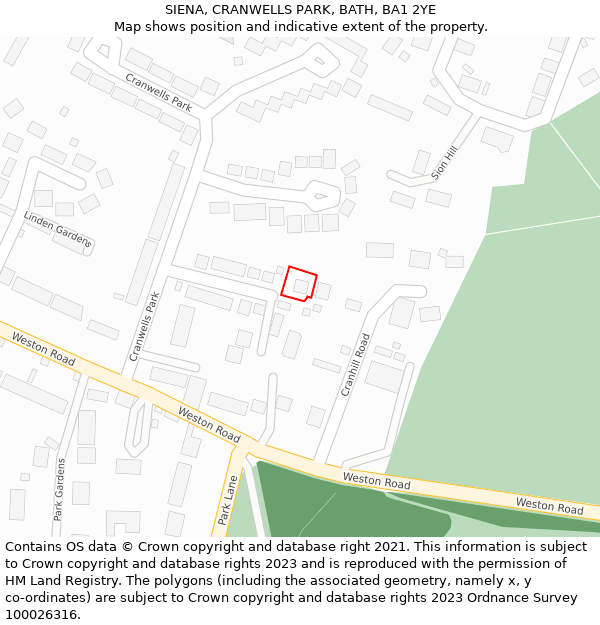 SIENA, CRANWELLS PARK, BATH, BA1 2YE: Location map and indicative extent of plot