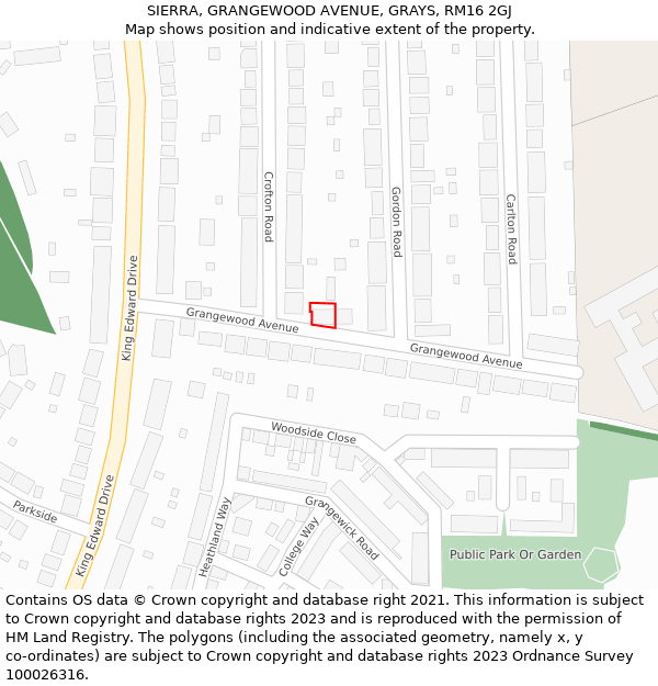 SIERRA, GRANGEWOOD AVENUE, GRAYS, RM16 2GJ: Location map and indicative extent of plot