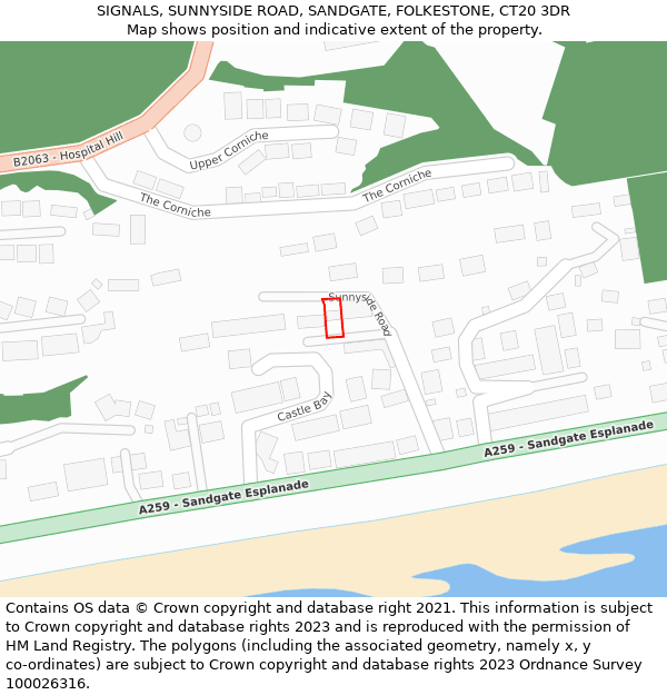 SIGNALS, SUNNYSIDE ROAD, SANDGATE, FOLKESTONE, CT20 3DR: Location map and indicative extent of plot