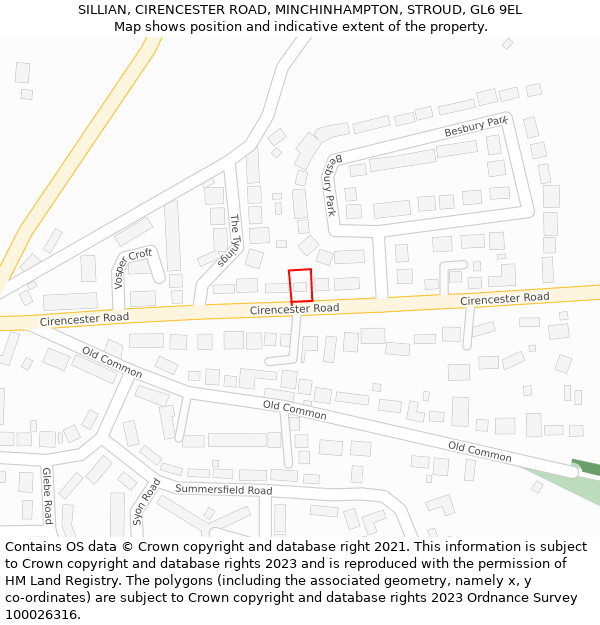 SILLIAN, CIRENCESTER ROAD, MINCHINHAMPTON, STROUD, GL6 9EL: Location map and indicative extent of plot