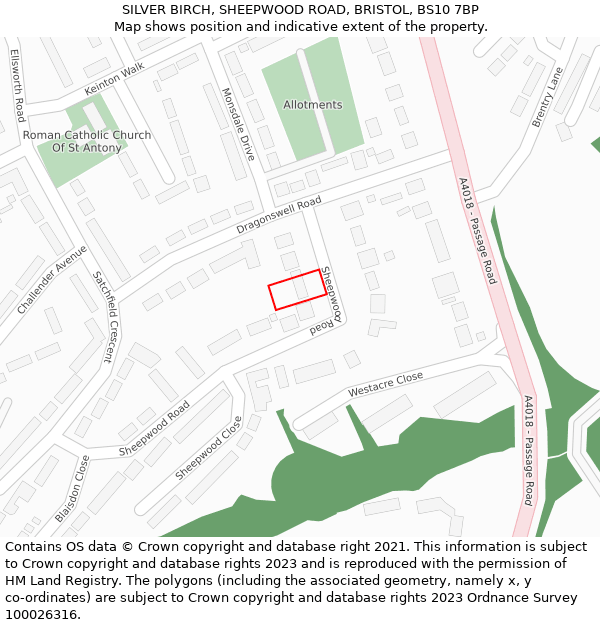 SILVER BIRCH, SHEEPWOOD ROAD, BRISTOL, BS10 7BP: Location map and indicative extent of plot