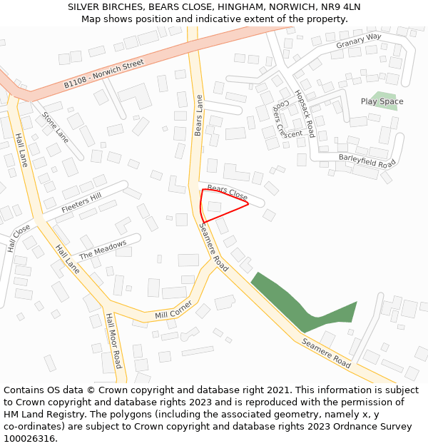 SILVER BIRCHES, BEARS CLOSE, HINGHAM, NORWICH, NR9 4LN: Location map and indicative extent of plot