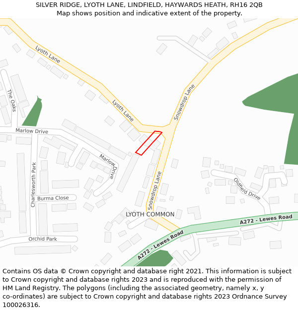 SILVER RIDGE, LYOTH LANE, LINDFIELD, HAYWARDS HEATH, RH16 2QB: Location map and indicative extent of plot