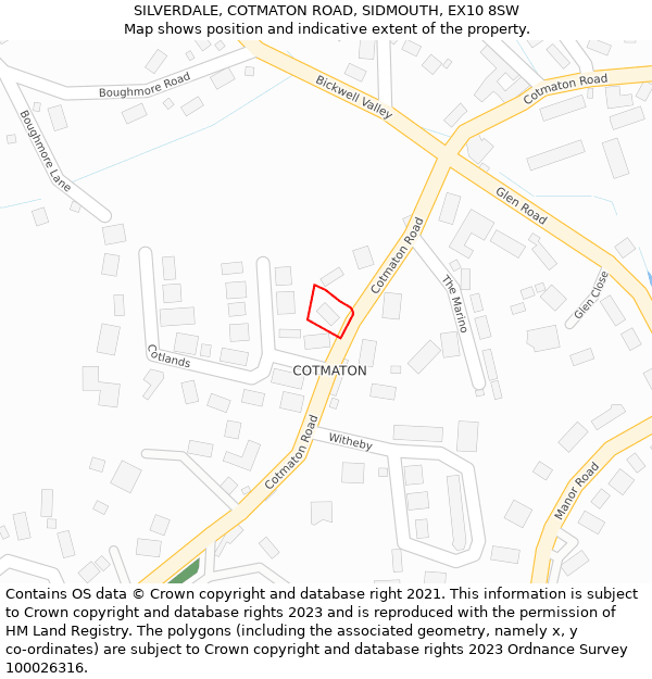 SILVERDALE, COTMATON ROAD, SIDMOUTH, EX10 8SW: Location map and indicative extent of plot