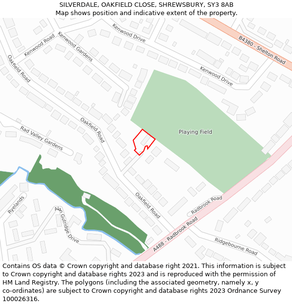 SILVERDALE, OAKFIELD CLOSE, SHREWSBURY, SY3 8AB: Location map and indicative extent of plot