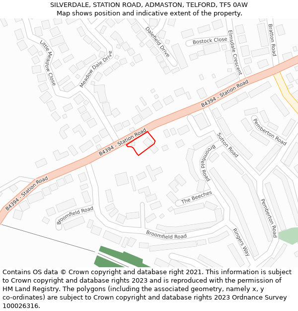 SILVERDALE, STATION ROAD, ADMASTON, TELFORD, TF5 0AW: Location map and indicative extent of plot