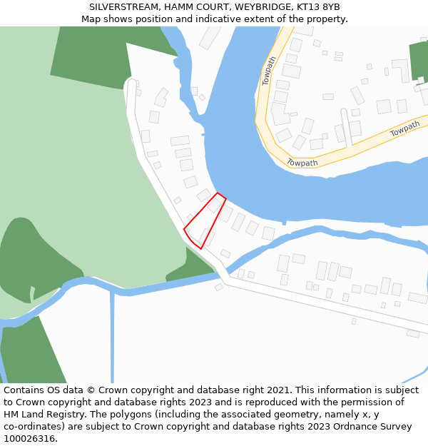 SILVERSTREAM, HAMM COURT, WEYBRIDGE, KT13 8YB: Location map and indicative extent of plot