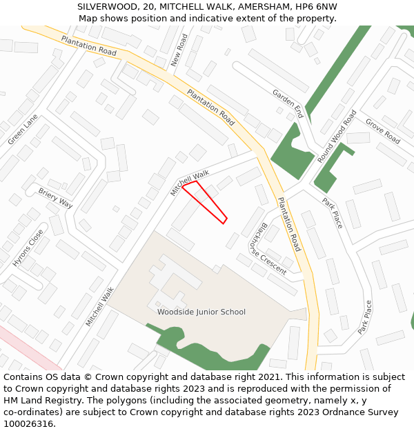 SILVERWOOD, 20, MITCHELL WALK, AMERSHAM, HP6 6NW: Location map and indicative extent of plot