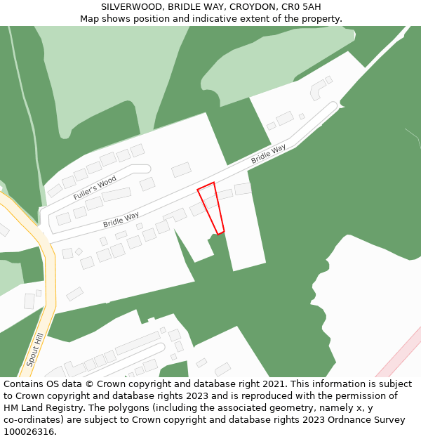 SILVERWOOD, BRIDLE WAY, CROYDON, CR0 5AH: Location map and indicative extent of plot