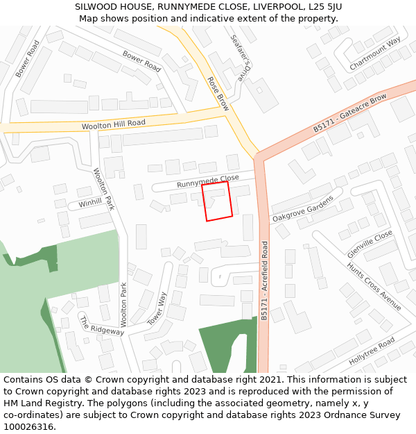 SILWOOD HOUSE, RUNNYMEDE CLOSE, LIVERPOOL, L25 5JU: Location map and indicative extent of plot