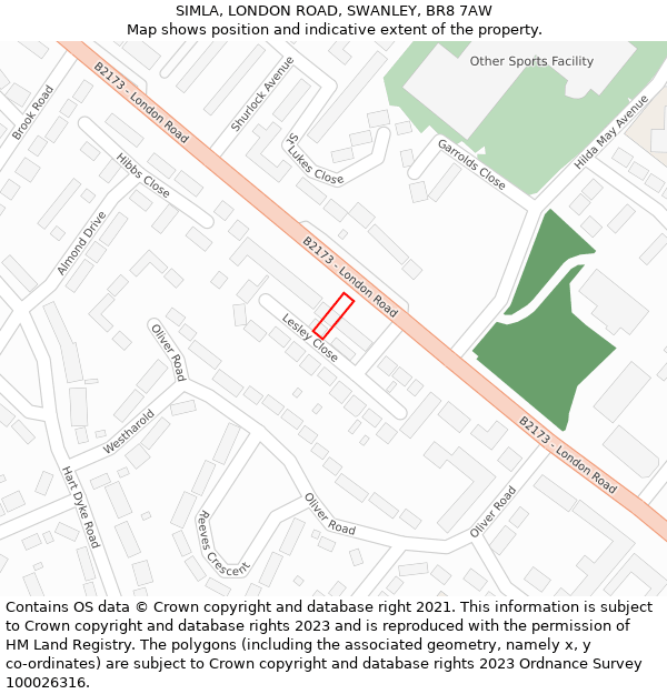 SIMLA, LONDON ROAD, SWANLEY, BR8 7AW: Location map and indicative extent of plot