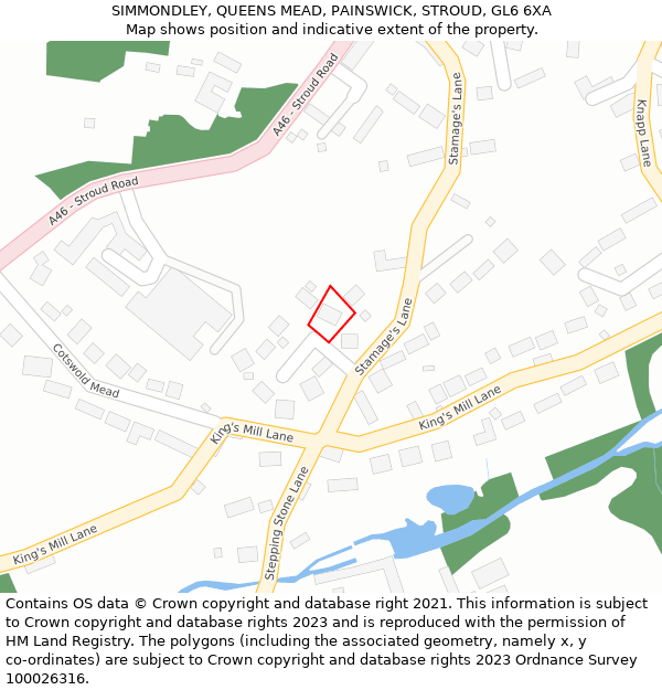 SIMMONDLEY, QUEENS MEAD, PAINSWICK, STROUD, GL6 6XA: Location map and indicative extent of plot