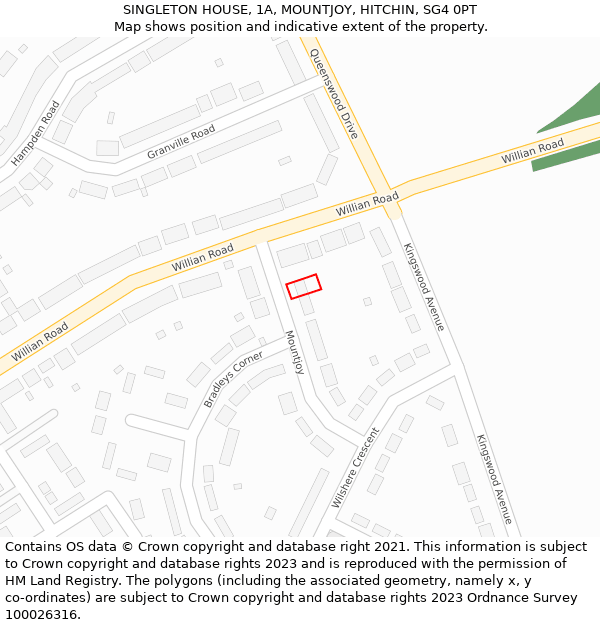 SINGLETON HOUSE, 1A, MOUNTJOY, HITCHIN, SG4 0PT: Location map and indicative extent of plot