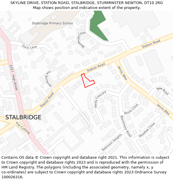 SKYLINE DRIVE, STATION ROAD, STALBRIDGE, STURMINSTER NEWTON, DT10 2RG: Location map and indicative extent of plot