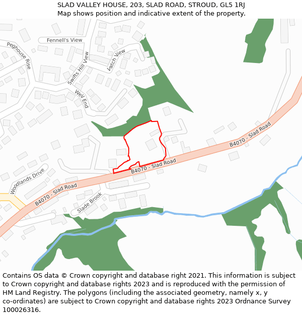 SLAD VALLEY HOUSE, 203, SLAD ROAD, STROUD, GL5 1RJ: Location map and indicative extent of plot
