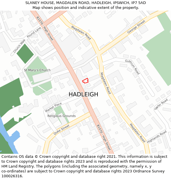 SLANEY HOUSE, MAGDALEN ROAD, HADLEIGH, IPSWICH, IP7 5AD: Location map and indicative extent of plot