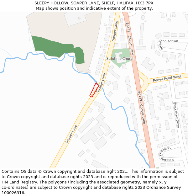 SLEEPY HOLLOW, SOAPER LANE, SHELF, HALIFAX, HX3 7PX: Location map and indicative extent of plot