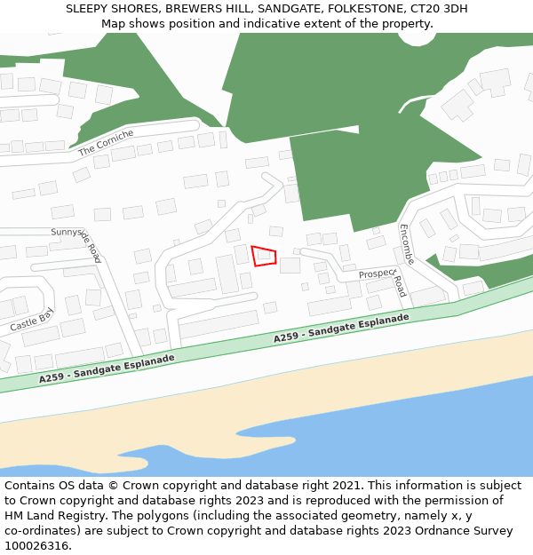 SLEEPY SHORES, BREWERS HILL, SANDGATE, FOLKESTONE, CT20 3DH: Location map and indicative extent of plot