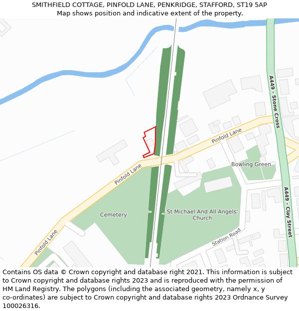 SMITHFIELD COTTAGE, PINFOLD LANE, PENKRIDGE, STAFFORD, ST19 5AP: Location map and indicative extent of plot