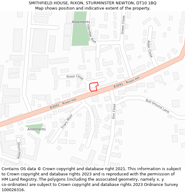 SMITHFIELD HOUSE, RIXON, STURMINSTER NEWTON, DT10 1BQ: Location map and indicative extent of plot