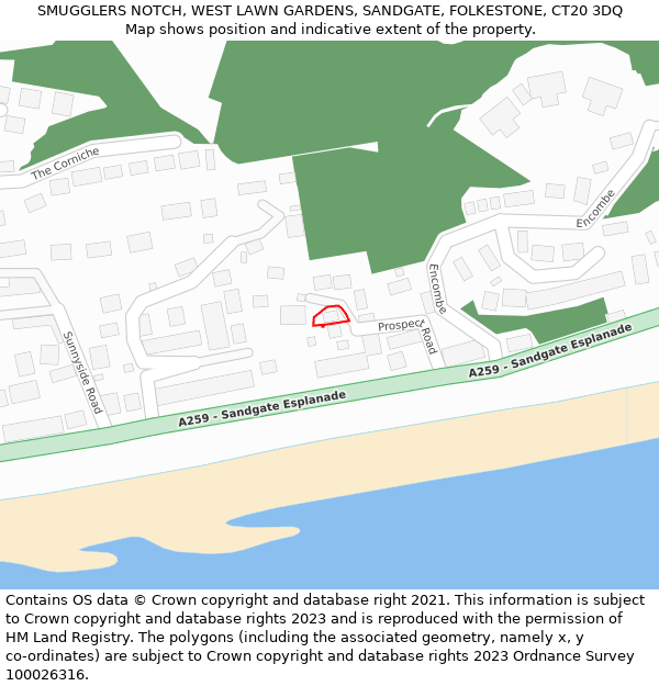 SMUGGLERS NOTCH, WEST LAWN GARDENS, SANDGATE, FOLKESTONE, CT20 3DQ: Location map and indicative extent of plot
