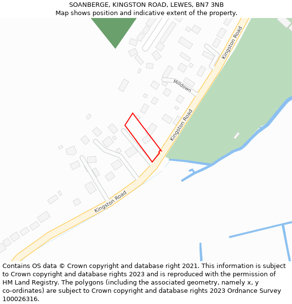SOANBERGE, KINGSTON ROAD, LEWES, BN7 3NB: Location map and indicative extent of plot