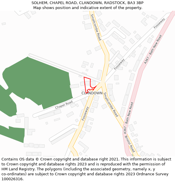 SOLHEM, CHAPEL ROAD, CLANDOWN, RADSTOCK, BA3 3BP: Location map and indicative extent of plot