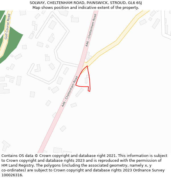 SOLWAY, CHELTENHAM ROAD, PAINSWICK, STROUD, GL6 6SJ: Location map and indicative extent of plot