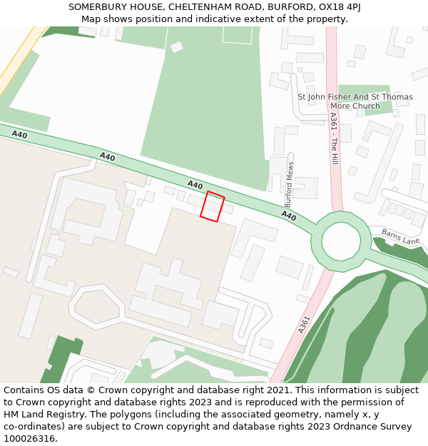 SOMERBURY HOUSE, CHELTENHAM ROAD, BURFORD, OX18 4PJ: Location map and indicative extent of plot