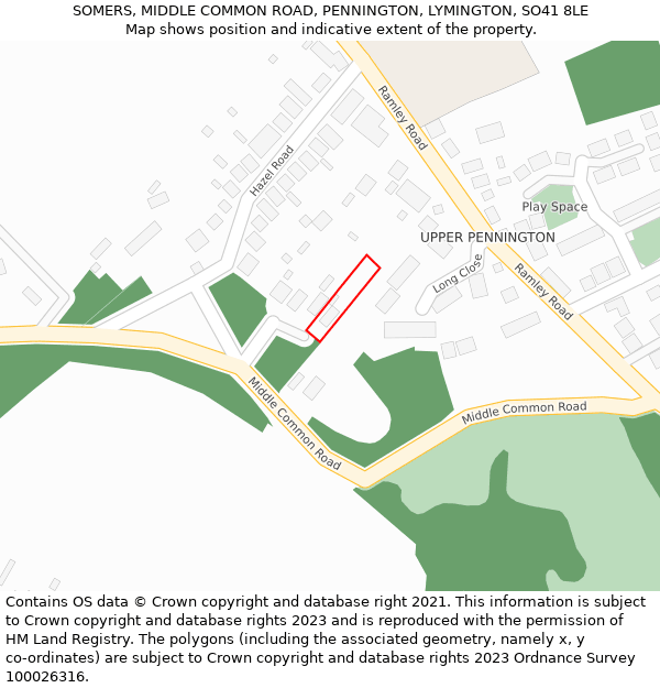 SOMERS, MIDDLE COMMON ROAD, PENNINGTON, LYMINGTON, SO41 8LE: Location map and indicative extent of plot