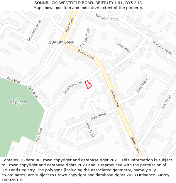 SONNBLICK, WESTFIELD ROAD, BRIERLEY HILL, DY5 2HS: Location map and indicative extent of plot