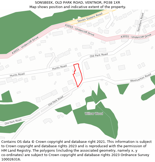 SONSBEEK, OLD PARK ROAD, VENTNOR, PO38 1XR: Location map and indicative extent of plot