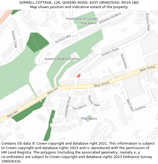 SORRELL COTTAGE, 126, QUEENS ROAD, EAST GRINSTEAD, RH19 1BD: Location map and indicative extent of plot
