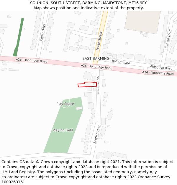 SOUNION, SOUTH STREET, BARMING, MAIDSTONE, ME16 9EY: Location map and indicative extent of plot