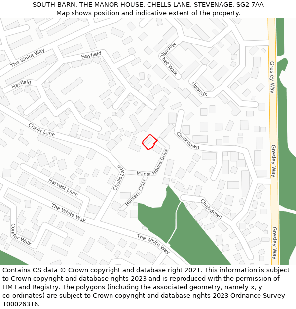 SOUTH BARN, THE MANOR HOUSE, CHELLS LANE, STEVENAGE, SG2 7AA: Location map and indicative extent of plot