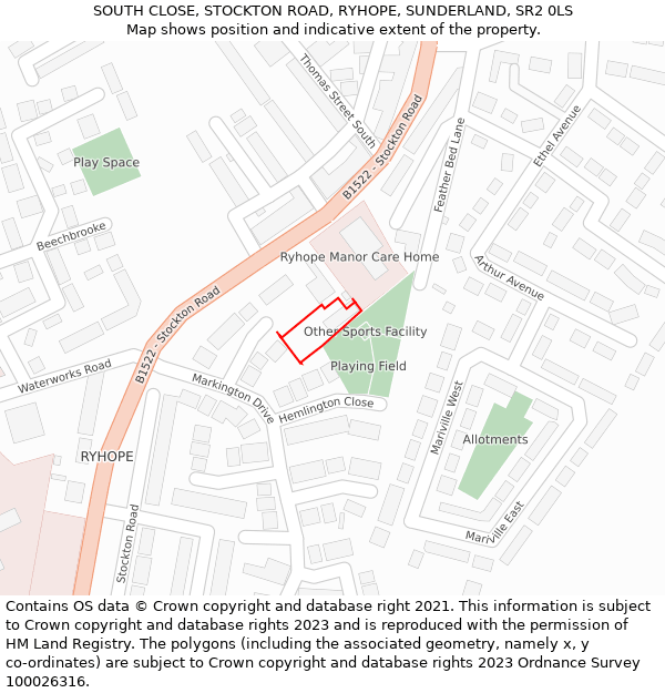 SOUTH CLOSE, STOCKTON ROAD, RYHOPE, SUNDERLAND, SR2 0LS: Location map and indicative extent of plot
