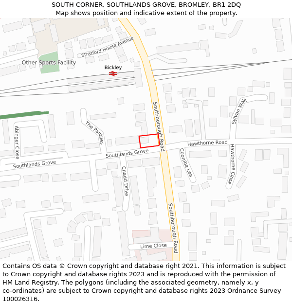 SOUTH CORNER, SOUTHLANDS GROVE, BROMLEY, BR1 2DQ: Location map and indicative extent of plot