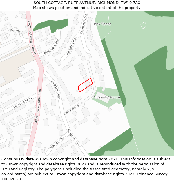 SOUTH COTTAGE, BUTE AVENUE, RICHMOND, TW10 7AX: Location map and indicative extent of plot