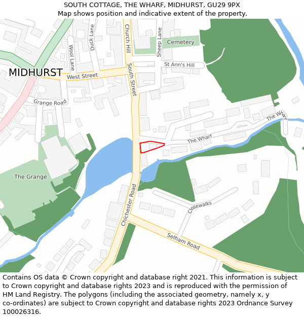 SOUTH COTTAGE, THE WHARF, MIDHURST, GU29 9PX: Location map and indicative extent of plot