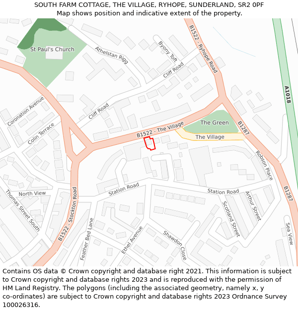 SOUTH FARM COTTAGE, THE VILLAGE, RYHOPE, SUNDERLAND, SR2 0PF: Location map and indicative extent of plot