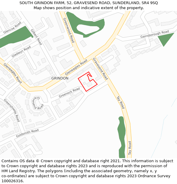 SOUTH GRINDON FARM, 52, GRAVESEND ROAD, SUNDERLAND, SR4 9SQ: Location map and indicative extent of plot