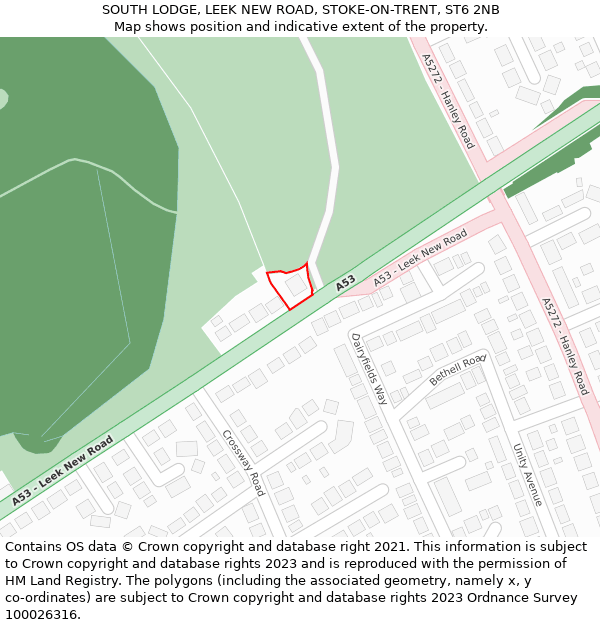 SOUTH LODGE, LEEK NEW ROAD, STOKE-ON-TRENT, ST6 2NB: Location map and indicative extent of plot