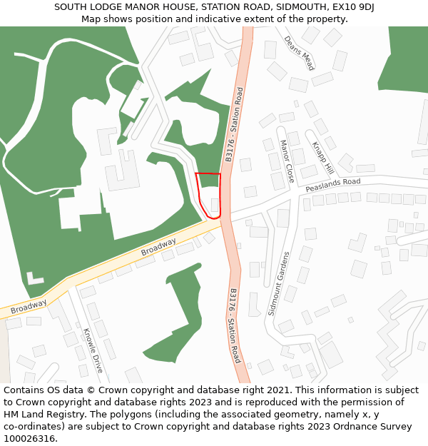 SOUTH LODGE MANOR HOUSE, STATION ROAD, SIDMOUTH, EX10 9DJ: Location map and indicative extent of plot